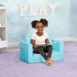 Delta Children Unicorn Cozee Flip Out Chair - 2-in-1 Convertible Chair To Lounger For Kids -Kid Household Items 208220 5060 Cozee Chair Blue Unicorn Lifestyle 102