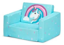 Delta Children Unicorn Cozee Flip Out Chair - 2-in-1 Convertible Chair To Lounger For Kids -Kid Household Items 208220 5060 Cozee Chair Blue Unicorn Silo 03