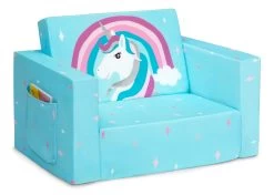 Delta Children Unicorn Cozee Flip Out Chair - 2-in-1 Convertible Chair To Lounger For Kids -Kid Household Items 208220 5060 Cozee Chair Blue Unicorn Silo 08
