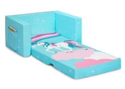 Delta Children Unicorn Cozee Flip Out Chair - 2-in-1 Convertible Chair To Lounger For Kids -Kid Household Items 208220 5060 Cozee Chair Blue Unicorn Silo 23