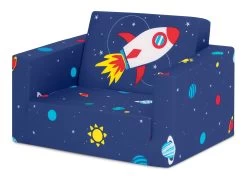 Delta Children Spaceship Cozee Flip Out Chair - 2-in-1 Convertible Chair To Lounger For Kids -Kid Household Items 208220 5064 Cozee Chair Space Silo 03