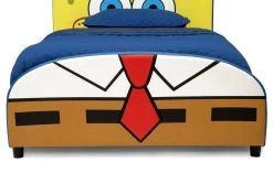 Delta Children SpongeBob SquarePants Upholstered Twin Bed -Kid Household Items BB81447SB spongebob upholstered twin bed footboard hi res