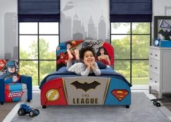 Delta Children DC Comics Justice League Upholstered Twin Bed -Kid Household Items BB86612JL 1215 upholstered twin bed justic league lifestyle 04