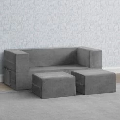 Delta Children Convertible Sofa And Play Set For Kids And Toddlers Modular Foam Couch And Flip Out Lounger With 2 Ottomans -Kid Household Items CFO1010 5000 Cozee Sofa and Play Set Grey Mink Lifestyle 103