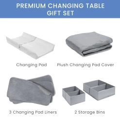 Delta Children 7-Piece Essential Changing Table Set - Newborn Baby Gift Set For Boys And Girls – Set Includes Changing Pad, Plush Changing Pad Cover, 3 Changing Pad Liners And 2 Storage Bins -Kid Household Items CP20103 5000 Essential Set Delta Callout 03