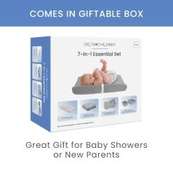 Delta Children 7-Piece Essential Changing Table Set - Newborn Baby Gift Set For Boys And Girls – Set Includes Changing Pad, Plush Changing Pad Cover, 3 Changing Pad Liners And 2 Storage Bins -Kid Household Items CP20103 5000 Essential Set Delta Callout 06