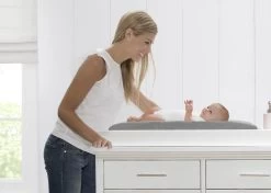 Delta Children Personalized Contoured Changing Pad With Plush Cover -Kid Household Items EM201270 5000 Embroidered Changing Pad Grey Lifestyle 02