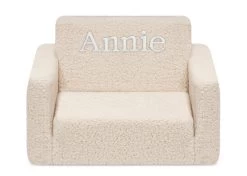Delta Children Personalized Cozee Flip-Out Sherpa 2-in-1 Convertible Chair To Lounger For Kids -Kid Household Items EM208223 5030 Cozee Flip Out Chair Sherpa Cream Embroidered Silo 01