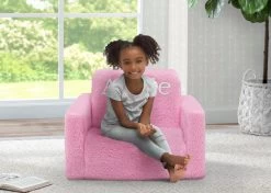 Delta Children Personalized Cozee Flip-Out Sherpa 2-in-1 Convertible Chair To Lounger For Kids -Kid Household Items EM208223 5032 Cozee Flip Out Sherpa Chair Pink Embroidered Lifestyle 02