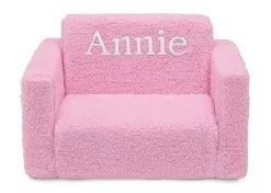 Delta Children Personalized Cozee Flip-Out Sherpa 2-in-1 Convertible Chair To Lounger For Kids -Kid Household Items EM208223 5032 Cozee Flip Out Sherpa Chair Pink Embroidered Silo 01