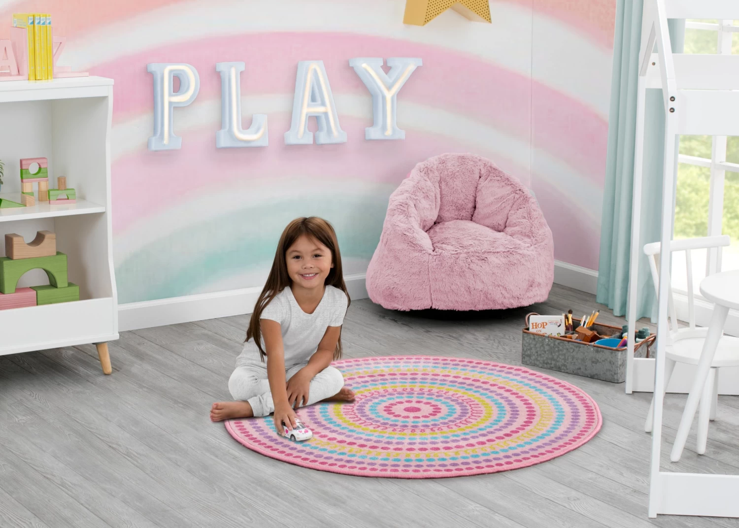 Delta Children Rainbow Dot Round Area Rug For Kids, 39-Inch 1 Delta Children Rainbow Dot Round Area Rug For Kids, 39-Inch