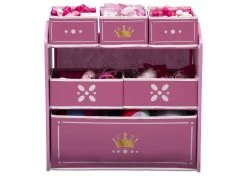 Delta Children Princess Crown Multi-Bin Toy Organizer -Kid Household Items TB83455GN Crown Multibin front propped hi res