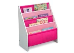 Delta Children Sling Book Rack Bookshelf For Kids -Kid Household Items TB84413GN book rack white pink right props hi res