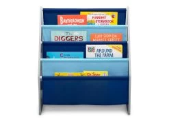 Delta Children Sling Book Rack Bookshelf For Kids -Kid Household Items TB84414GN book rack grey blue front props hi res
