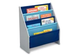 Delta Children Sling Book Rack Bookshelf For Kids -Kid Household Items TB84414GN book rack grey blue right props hi res