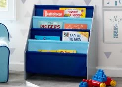Delta Children Sling Book Rack Bookshelf For Kids -Kid Household Items TB84414GN book rack grey blue room left hi res copy