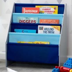 Delta Children Sling Book Rack Bookshelf For Kids -Kid Household Items TB84414GN book rack grey blue room left hi res copy abd6deba 8ad3 4fad a8ca edc062b239d9