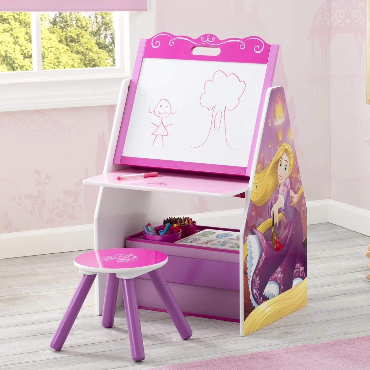 Delta Children Princess Activity Center - Easel Desk With Stool & Toy Organizer 6 Delta Children Princess Activity Center - Easel Desk With Stool & Toy Organizer - Image 6