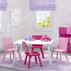 Delta Children Kids Table And Chair Set (4 Chairs Included) -Kid Household Items TT87413GN TB83413GN Pink White TNC crop square