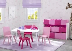 Delta Children Kids Table And Chair Set (4 Chairs Included) -Kid Household Items TT87413GN TB83413GN Pink White TNC fabric bin room shot 4 hi res 6677c25f 04e0 43ac baf8 797312bb3514