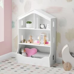 Delta Children Playhouse Bookcase With Toy Storage 24 Delta Children Playhouse Bookcase With Toy Storage -Kid Household Items W100180 130 House Bookcase Bianca White Lifestyle 103