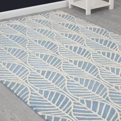 Delta Children Blue Palm Hand-Tufted 100% Wool Area Rug 5x8 9 Delta Children Blue Palm Hand-Tufted 100% Wool Area Rug 5x8 -Kid Household Items Z1016NAT 999 Rug Blue Palm Lifestyle 102