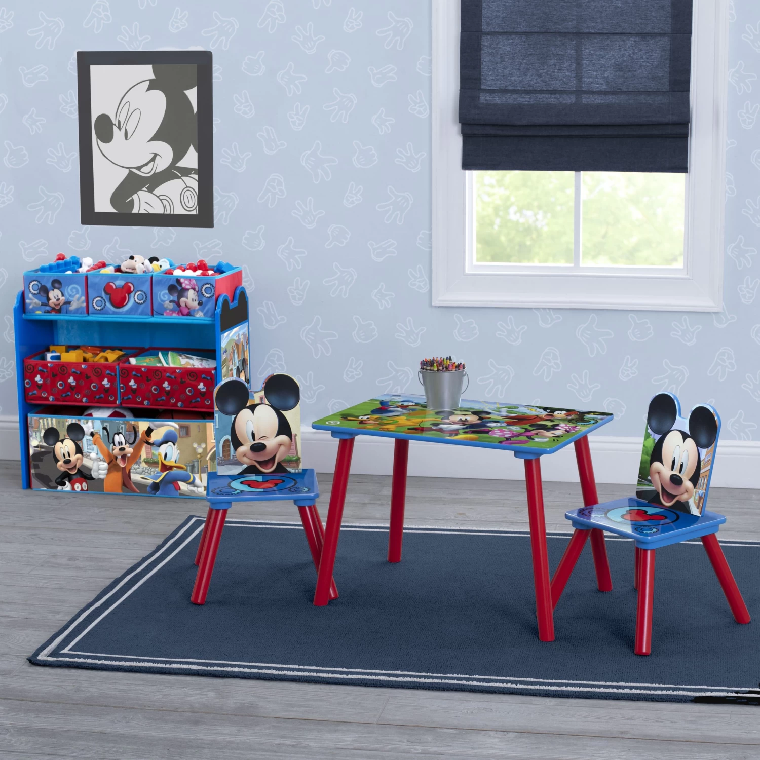 Delta Children Mickey Mouse 4-Piece Playroom Solution– Set Includes Table And 2 Chairs And 6-Bin Toy Organizer 1 Delta Children Mickey Mouse 4-Piece Playroom Solution– Set Includes Table And 2 Chairs And 6-Bin Toy Organizer