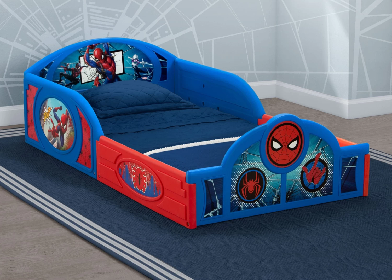 Delta Children Spider-Man Sleep And Play Toddler Bed With Built-In Guardrails 1 Delta Children Spider-Man Sleep And Play Toddler Bed With Built-In Guardrails