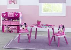 Delta Children Minnie Mouse 4-Piece Playroom Solution – Set Includes Table And 2 Chairs And 6-Bin Toy Organizer