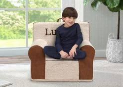 Delta Children Personalized Deluxe Cozee Sherpa And Faux Leather Chair For Kids