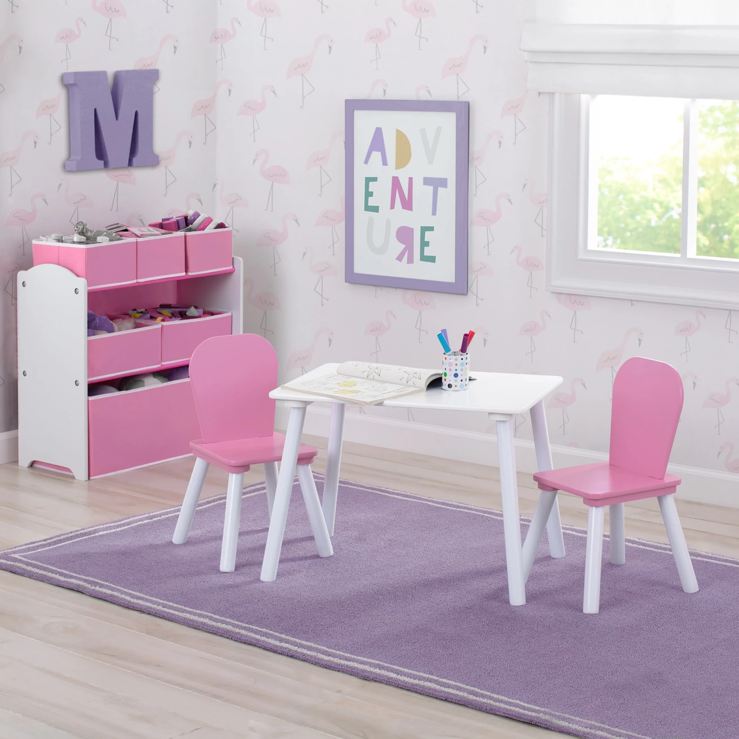 Delta Children 4-Piece Toddler Playroom Set – Includes Play Table And 6 Bin Toy Organizer With Reusable Vinyl Cling Stickers 5 Delta Children 4-Piece Toddler Playroom Set – Includes Play Table And 6 Bin Toy Organizer With Reusable Vinyl Cling Stickers - Image 5