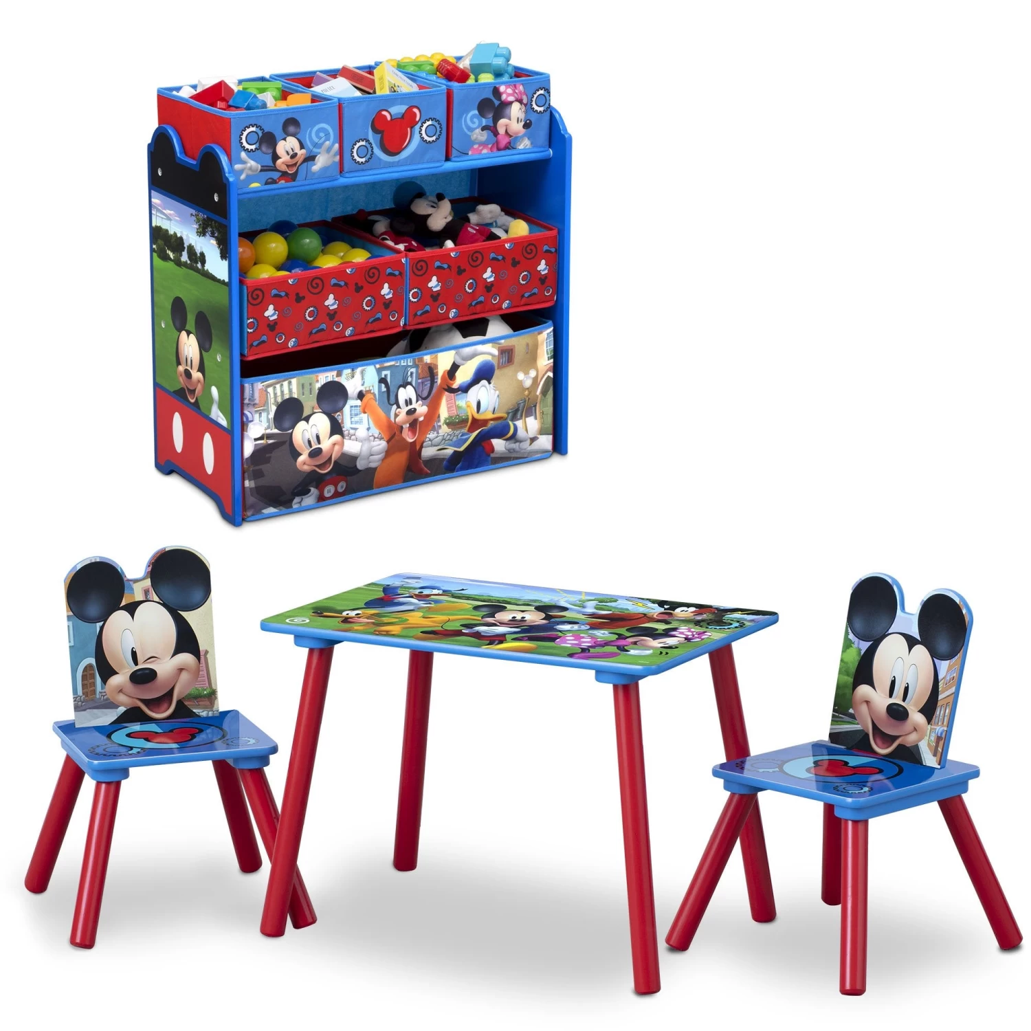 Delta Children Mickey Mouse 4-Piece Playroom Solution– Set Includes Table And 2 Chairs And 6-Bin Toy Organizer 3 Delta Children Mickey Mouse 4-Piece Playroom Solution– Set Includes Table And 2 Chairs And 6-Bin Toy Organizer - Image 3