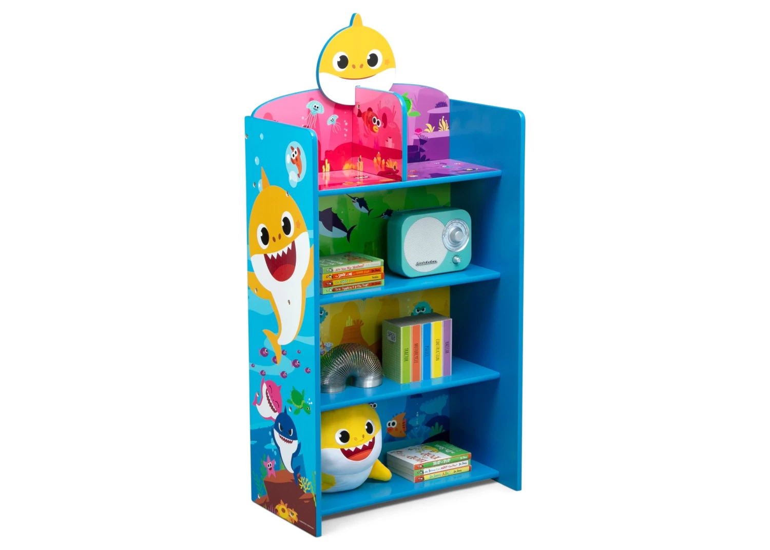 Delta Children Baby Shark Wooden Playhouse 4-Shelf Bookcase For Kids 3 Delta Children Baby Shark Wooden Playhouse 4-Shelf Bookcase For Kids - Image 3
